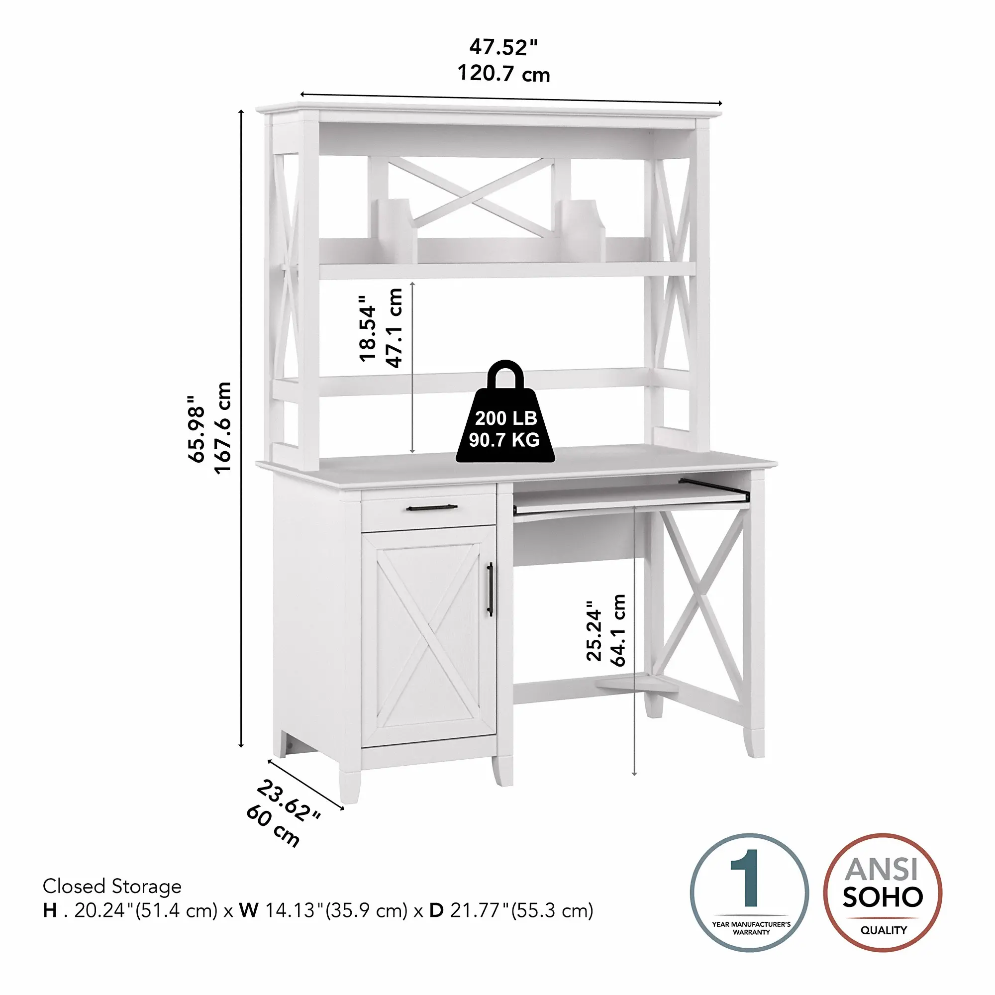 KWD248WT-03 Key West White Oak 48 Inch Desk and Hutch-3