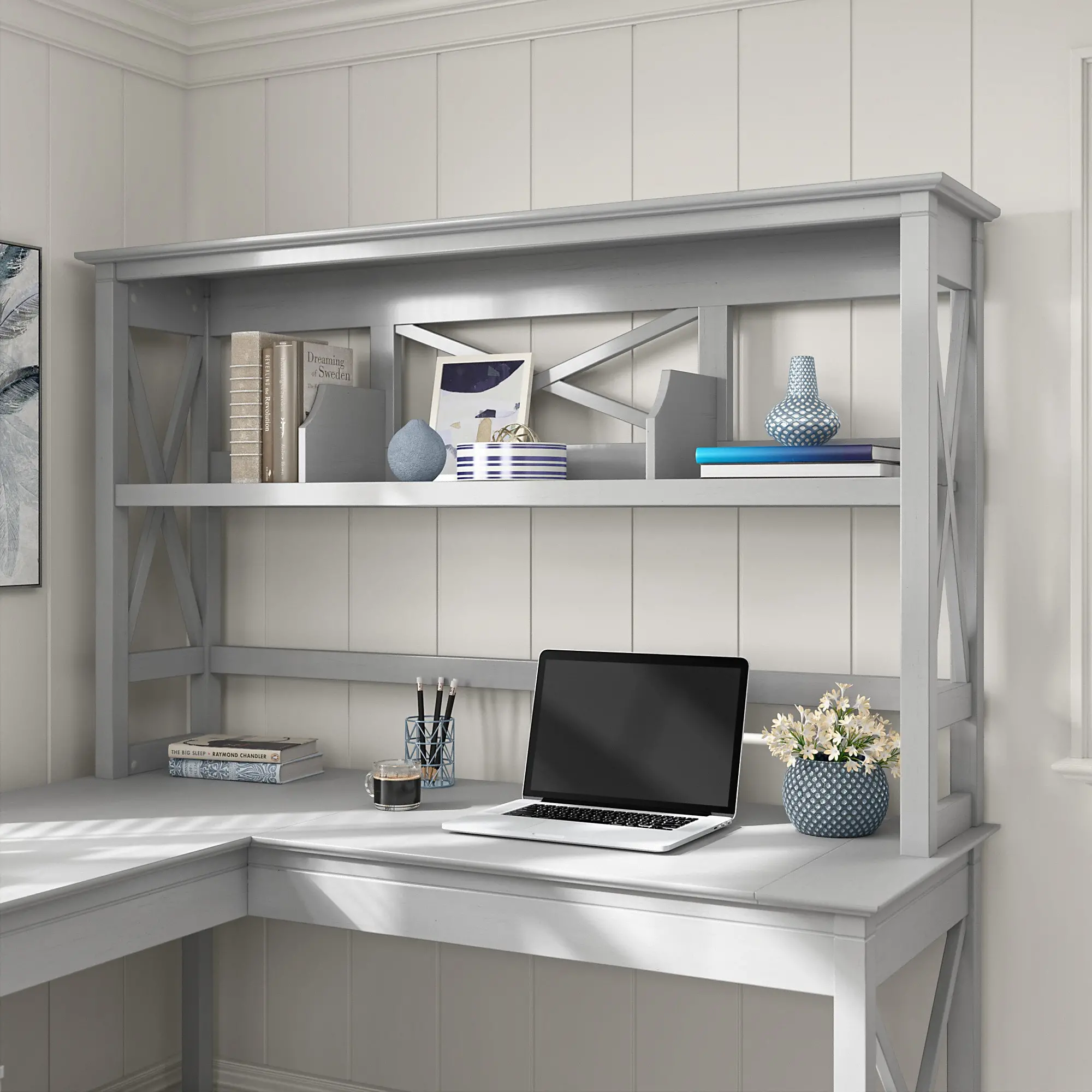 KWH160CG-03 Key West Cape Cod Gray 60 Inch Desk Hutch-1