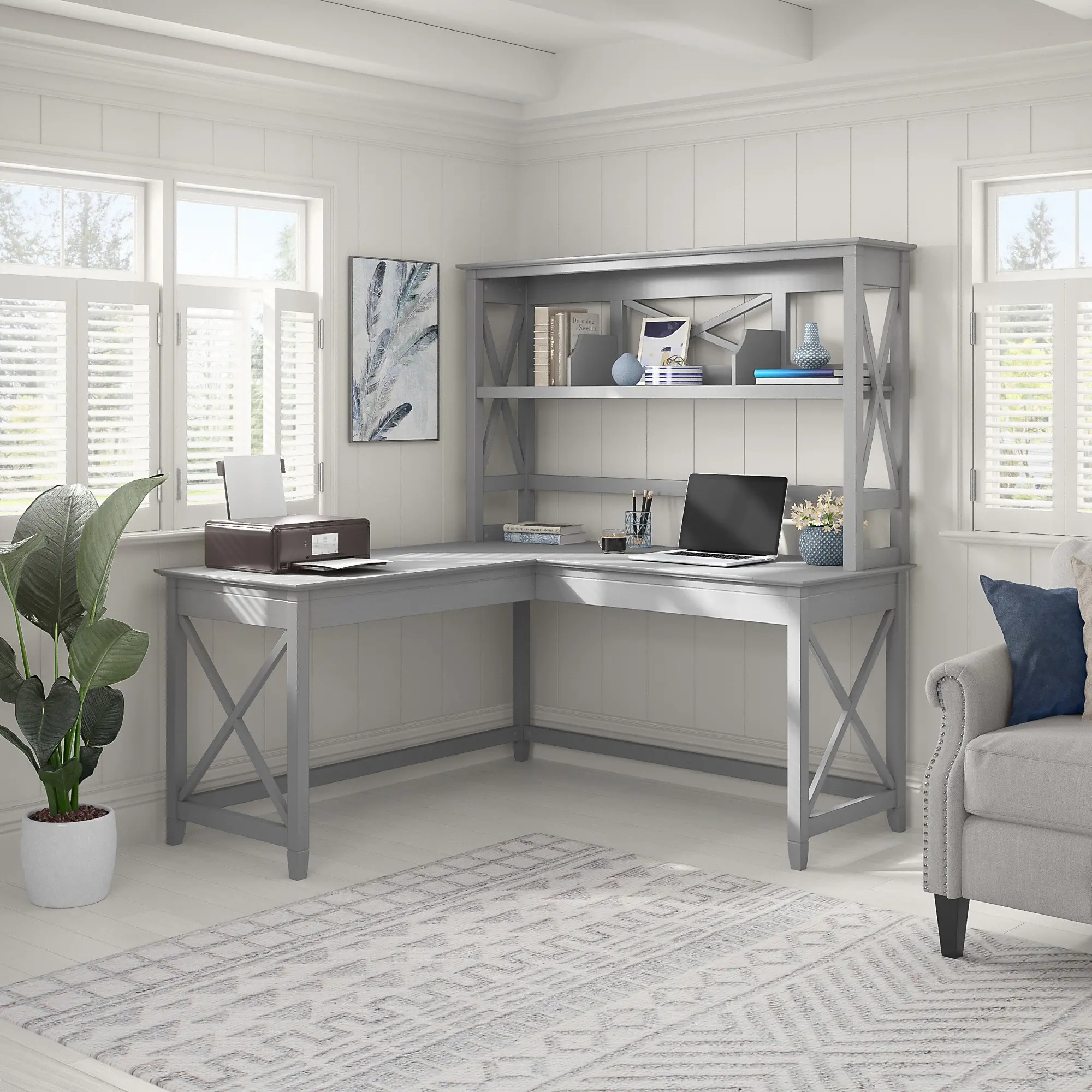 KWH160CG-03 Key West Cape Cod Gray 60 Inch Desk Hutch-2