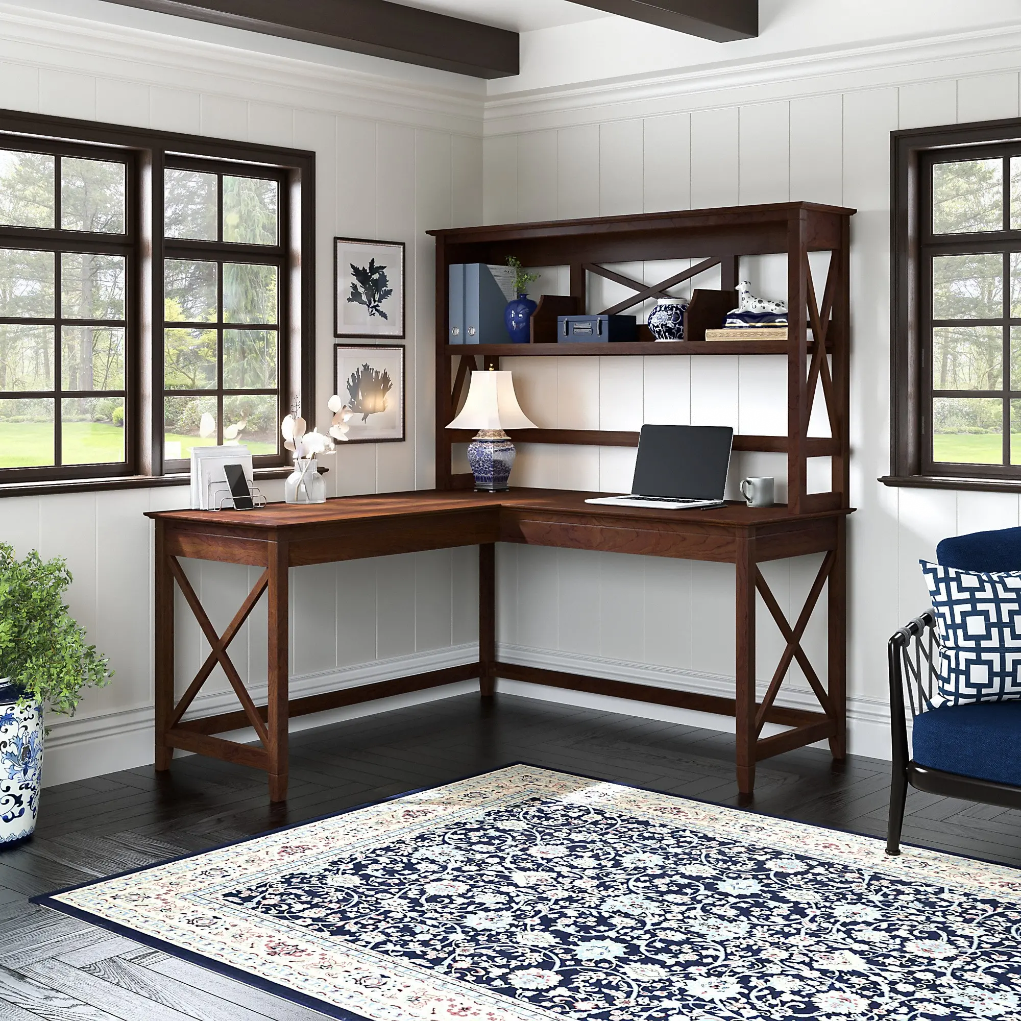 KWS048BC Key West Bing Cherry 60 Inch L Shaped Desk with Hutch-1