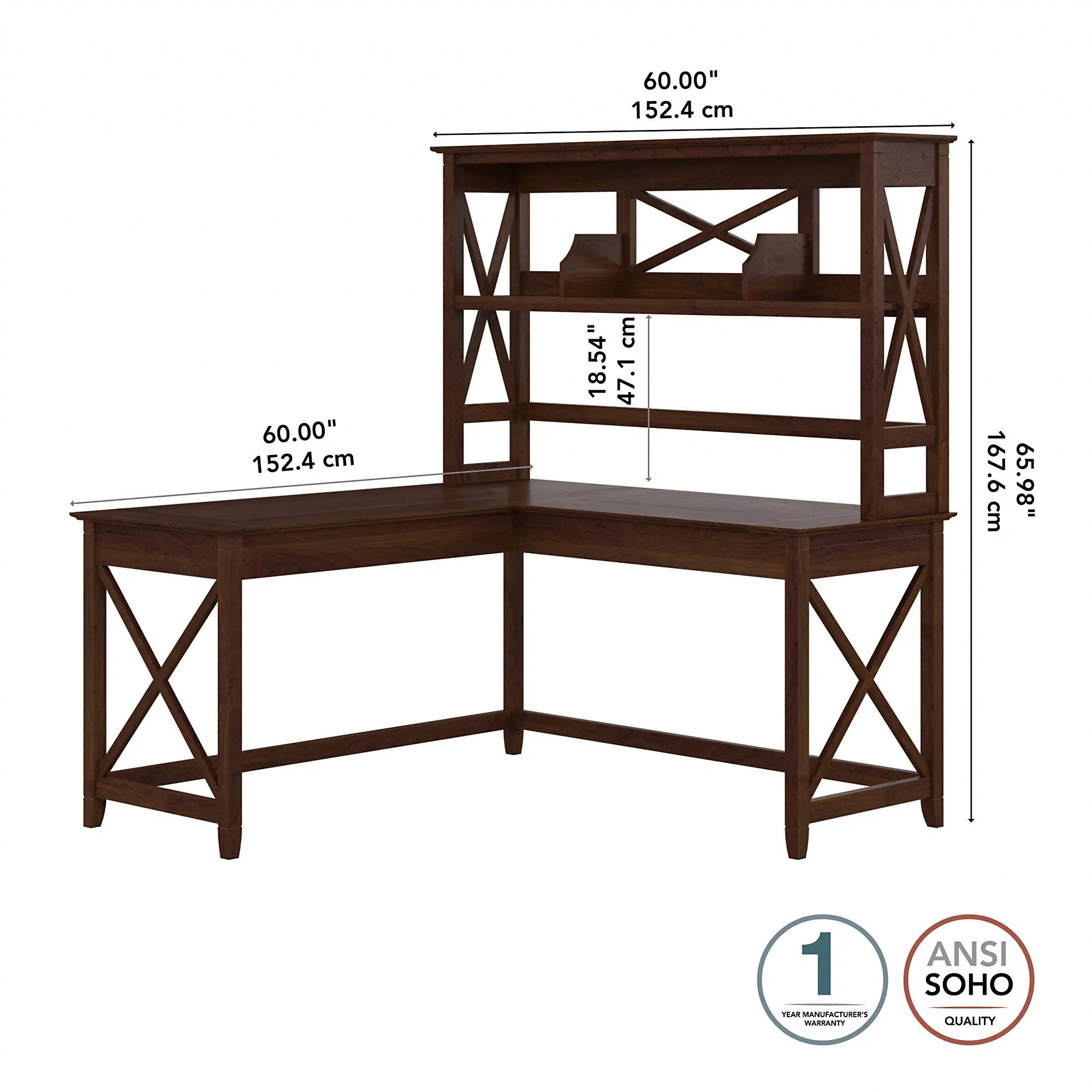 KWS048BC Key West Bing Cherry 60 Inch L Shaped Desk with Hutch-6