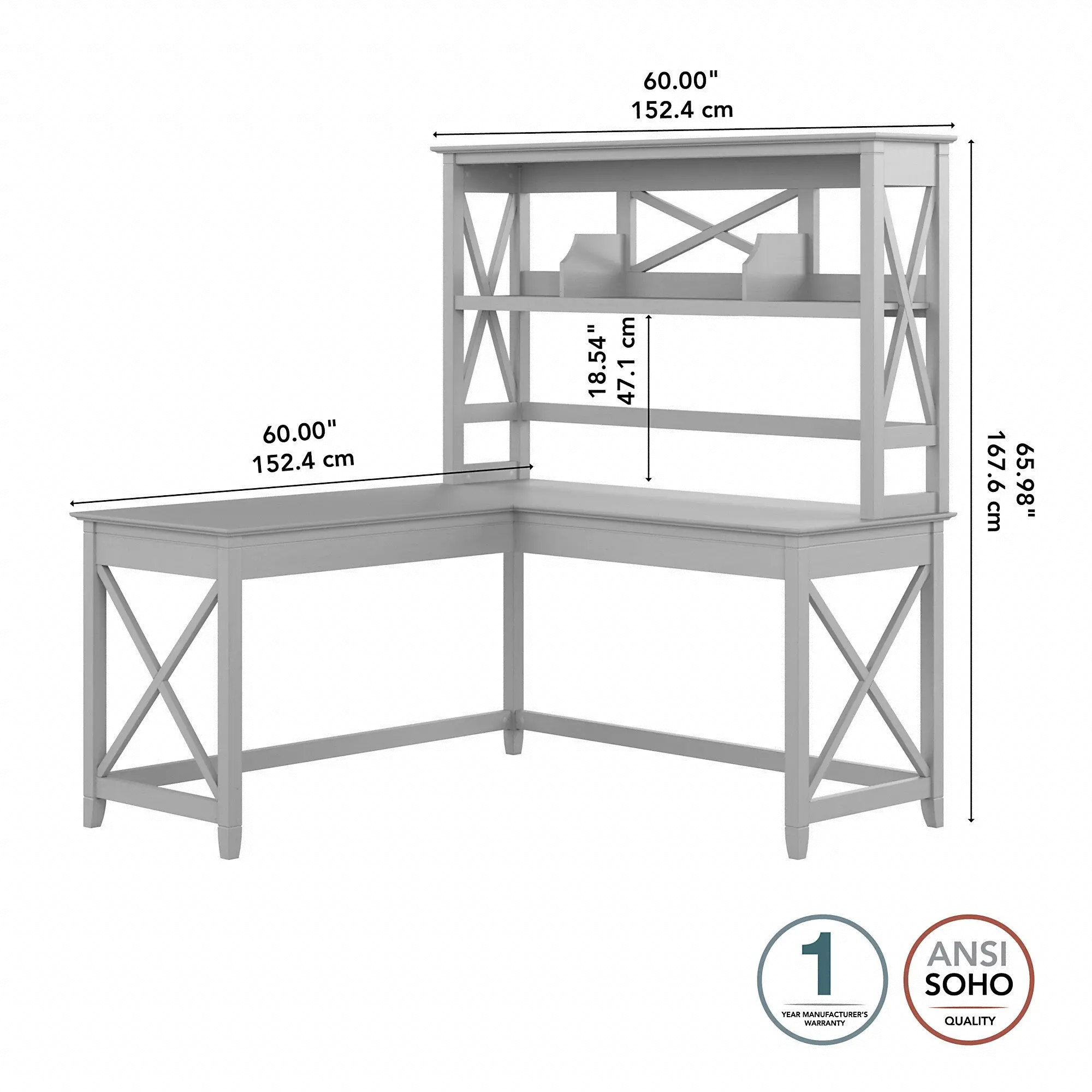 KWS048CG Key West Cape Cod Gray 60 Inch L Shaped Desk with Hutch-6