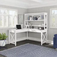 KWS048WT Key West White Oak 60 Inch L Shaped Desk with Hutch