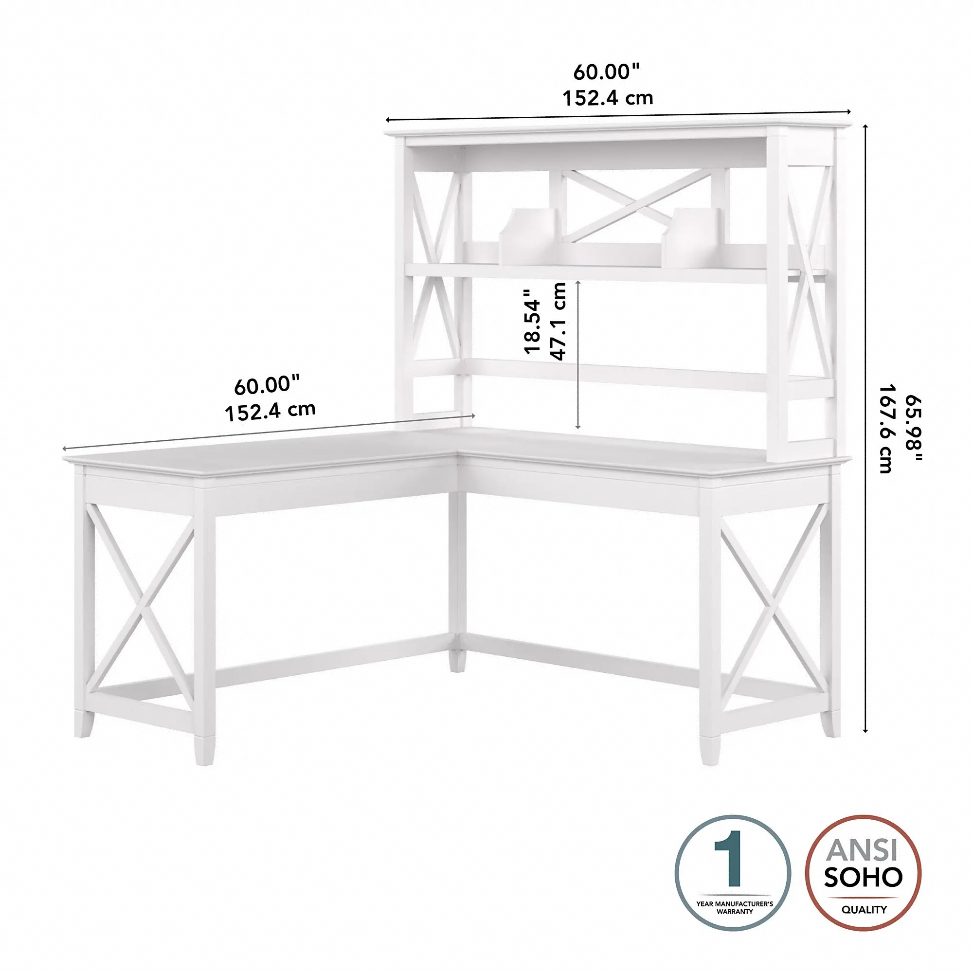 KWS048WT Key West White Oak 60 Inch L Shaped Desk with Hutch-6