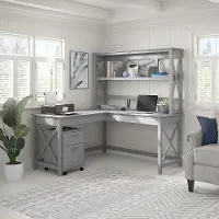 KWS049CG Key West Cape Cod Gray 60 Inch L Shaped Desk with Hutch and Mobile File Cabinet