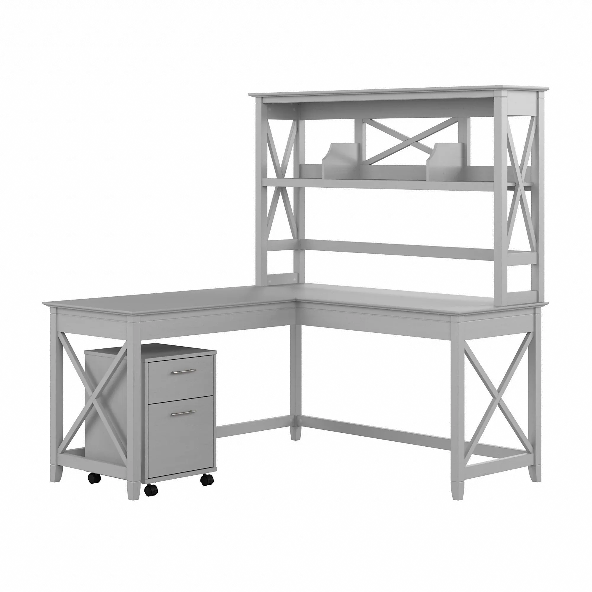 KWS049CG Key West Cape Cod Gray 60 Inch L Shaped Desk with Hutch and Mobile File Cabinet-2