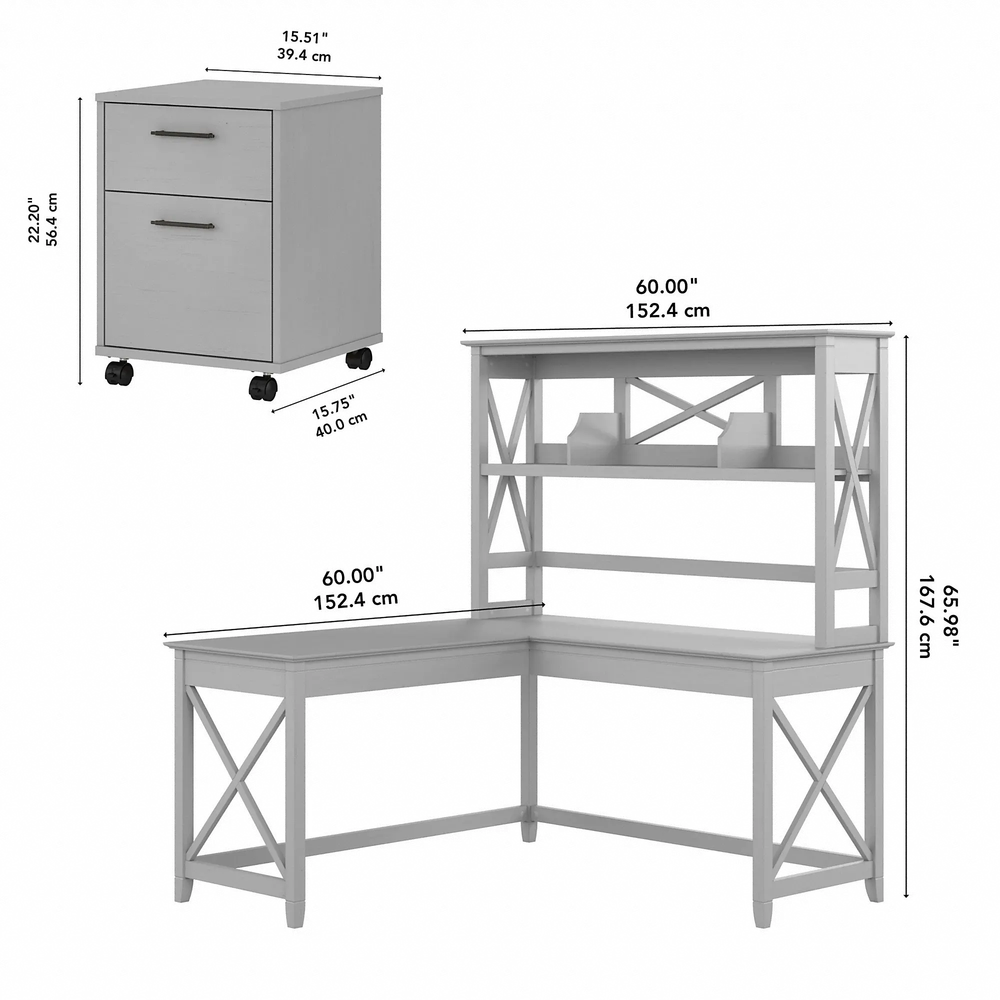 KWS049CG Key West Cape Cod Gray 60 Inch L Shaped Desk with Hutch and Mobile File Cabinet-6