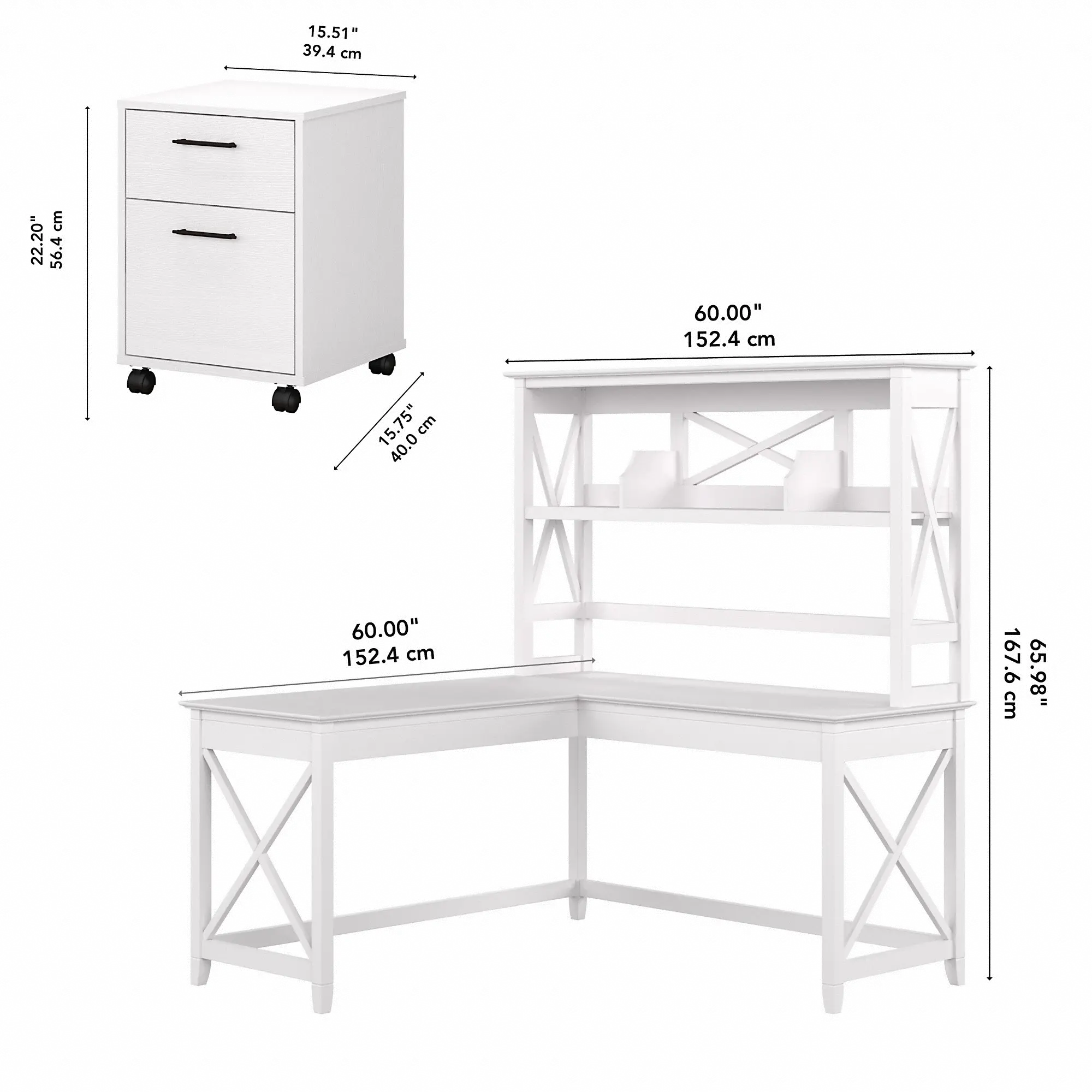 KWS049WT Key West White Oak 60 Inch L Shaped Desk with Hutch and Mobile File Cabinet-6