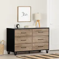13480 Arlen Weathered Oak and Matte Black 6 Drawer Dresser