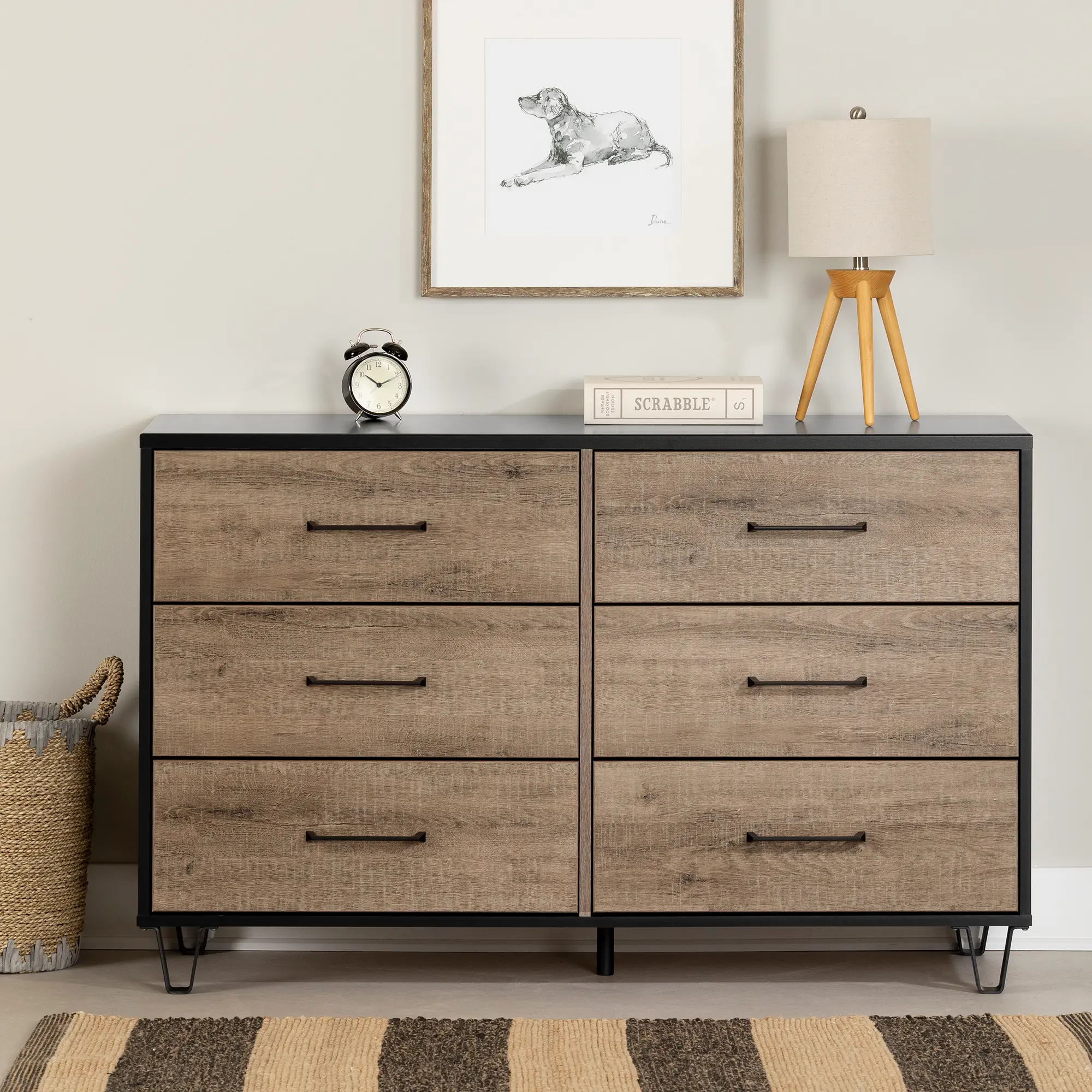 13480 Arlen Weathered Oak and Matte Black 6 Drawer Dresser-2