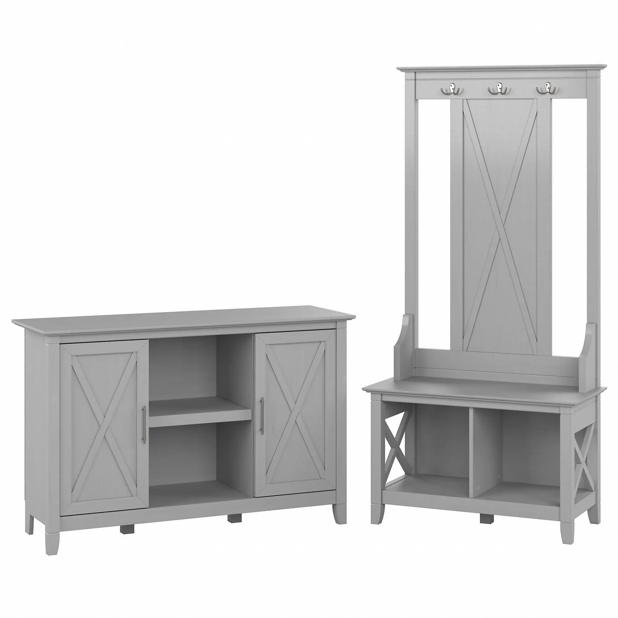 KWS054CG Key West Cape Cod Gray Hall Tree with Shoe Bench and 2 Door Cabinet-2