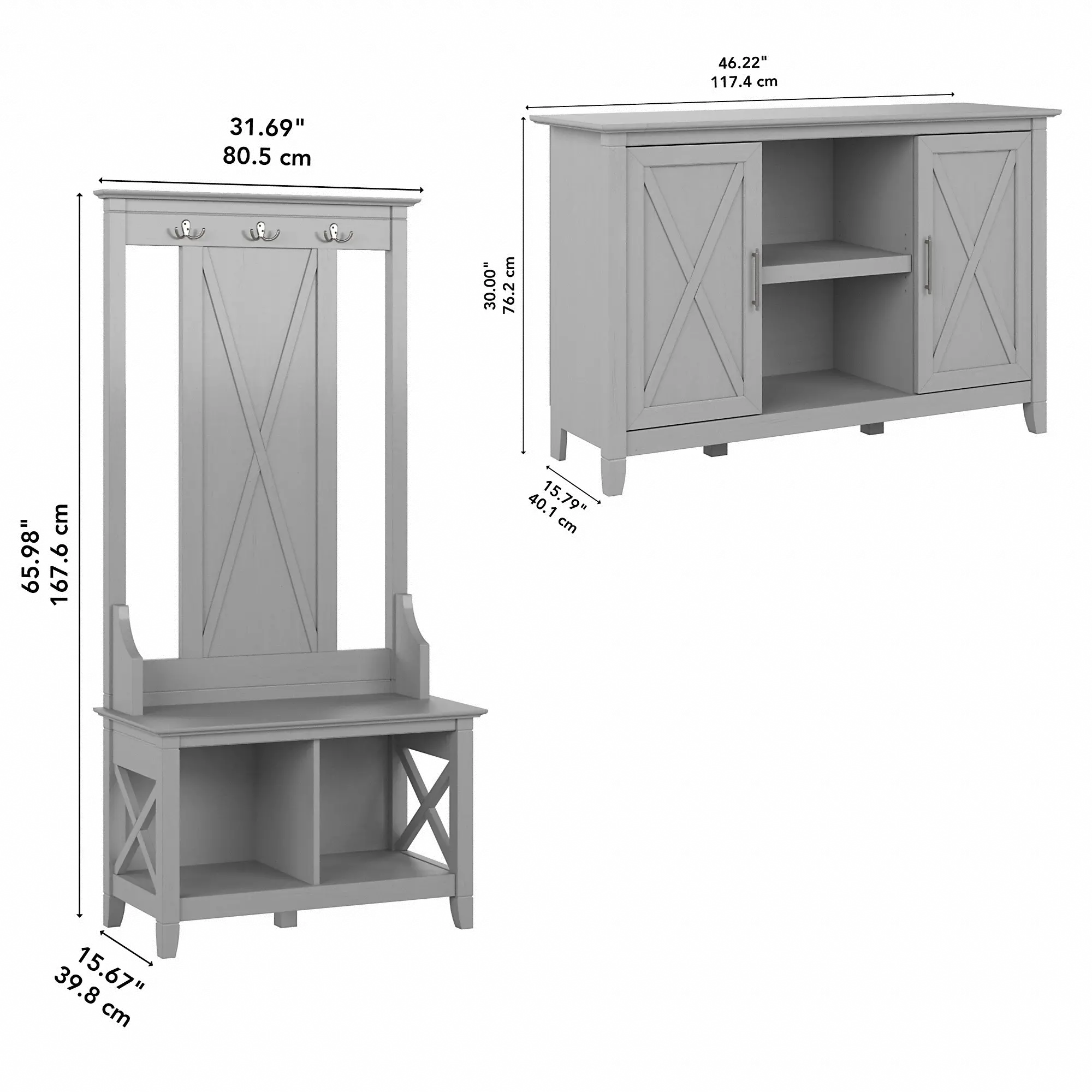 KWS054CG Key West Cape Cod Gray Hall Tree with Shoe Bench and 2 Door Cabinet-6