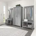 KWS057CG Key West Cape Cod Gray Hall Tree with Shoe Bench and Tall Cabinet - Bush Furniture