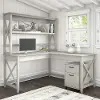 KWS049LW Key West Linen White Oak 60 Inch Desk with Hutch and File Cabinet