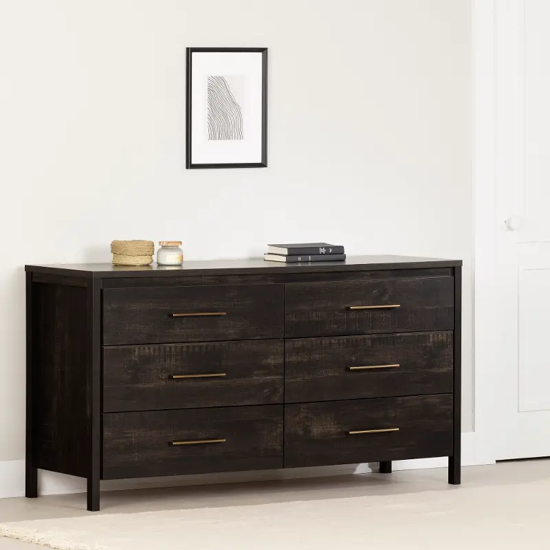 13557 Gravity Rubbed Black 6 Drawer Dresser - South Shore