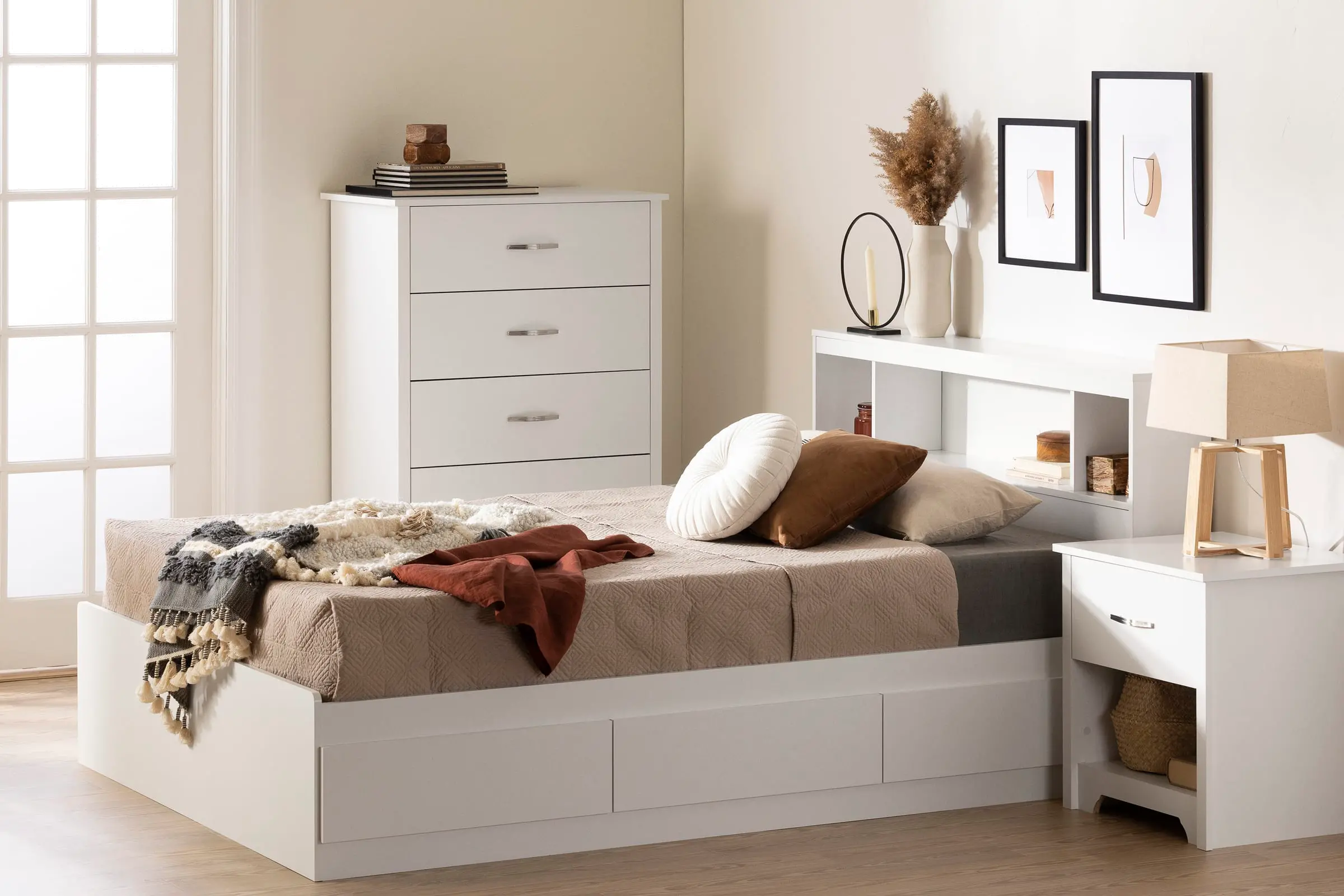 13846 Fusion Full/Queen Pure White Bookcase Headboard-1