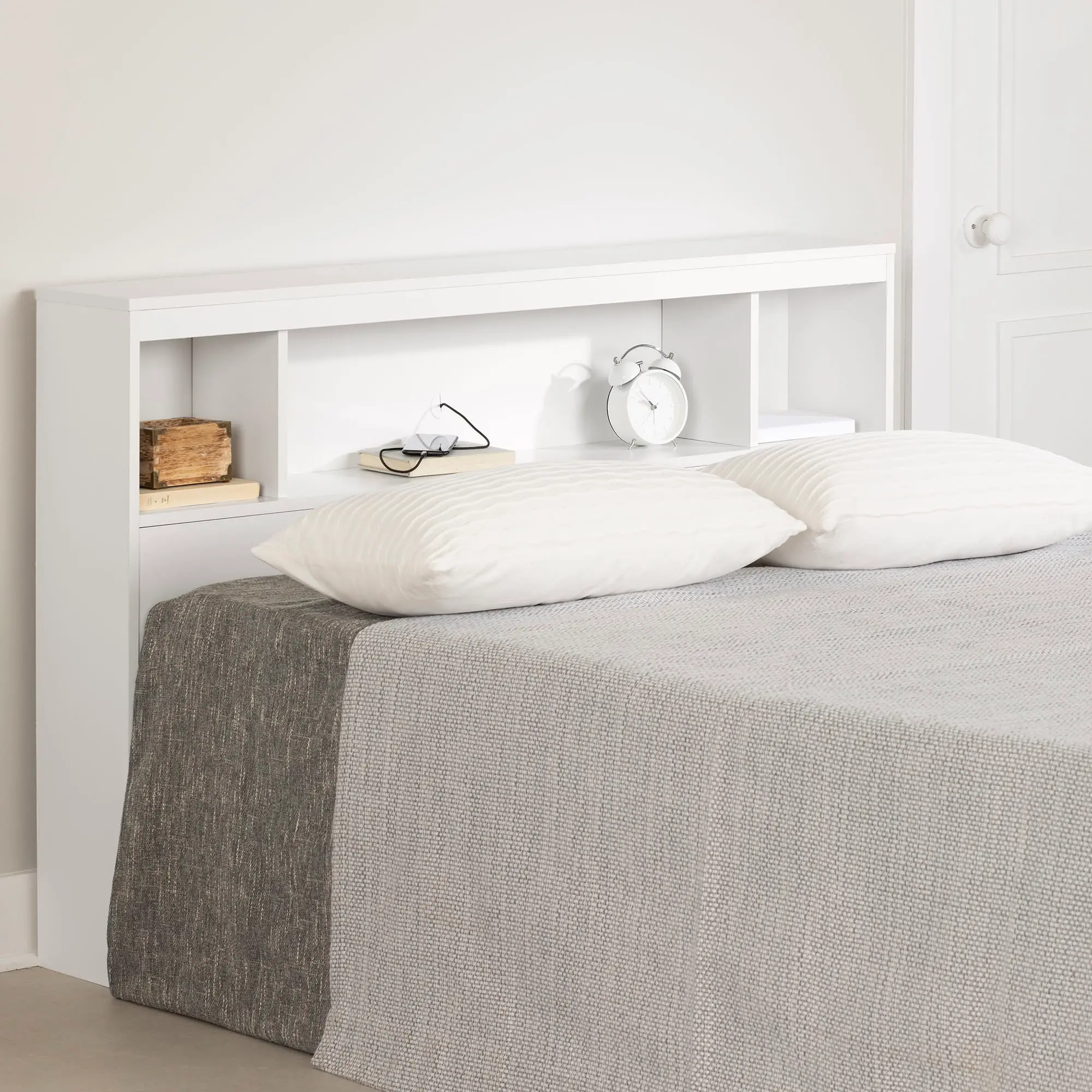 13846 Fusion Full/Queen Pure White Bookcase Headboard-2