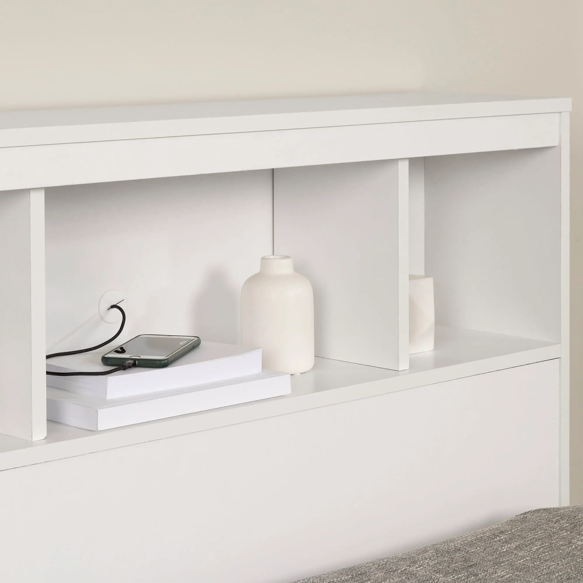 13846 Fusion Full/Queen Pure White Bookcase Headboard-4