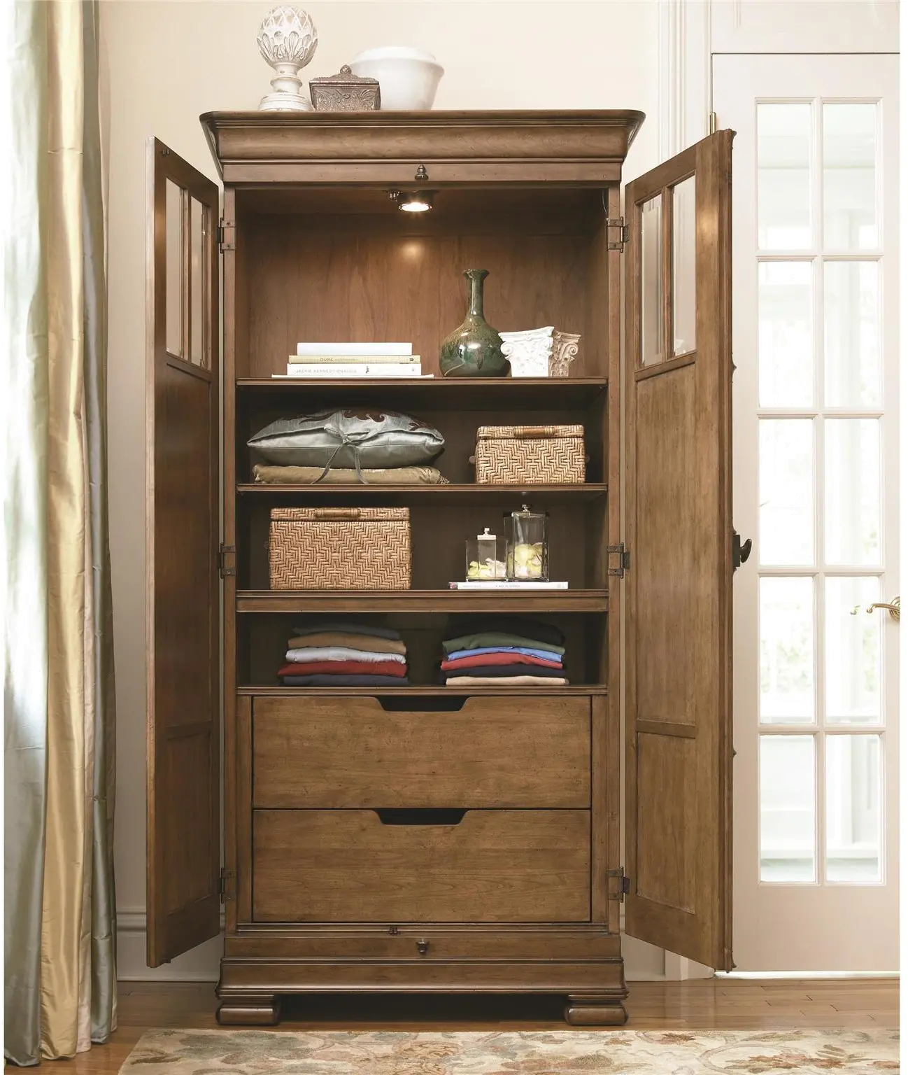 Modern Eclectic Cognac Brown Tall Cabinet-2