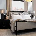 Modern Eclectic Linen and Black Queen Upholstered Bed