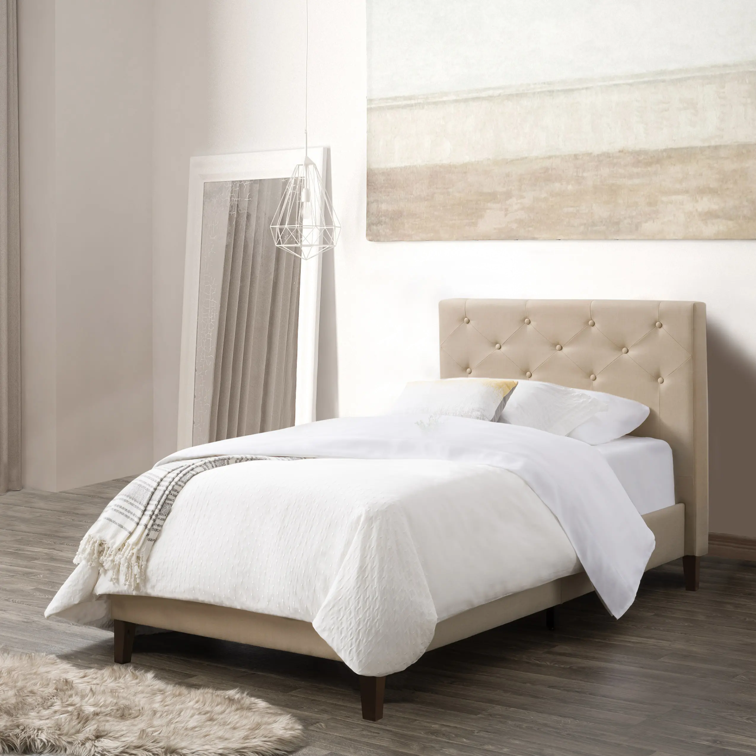 Nova Ridge Contemporary Twin Cream Tufted Upholstered Bed-1