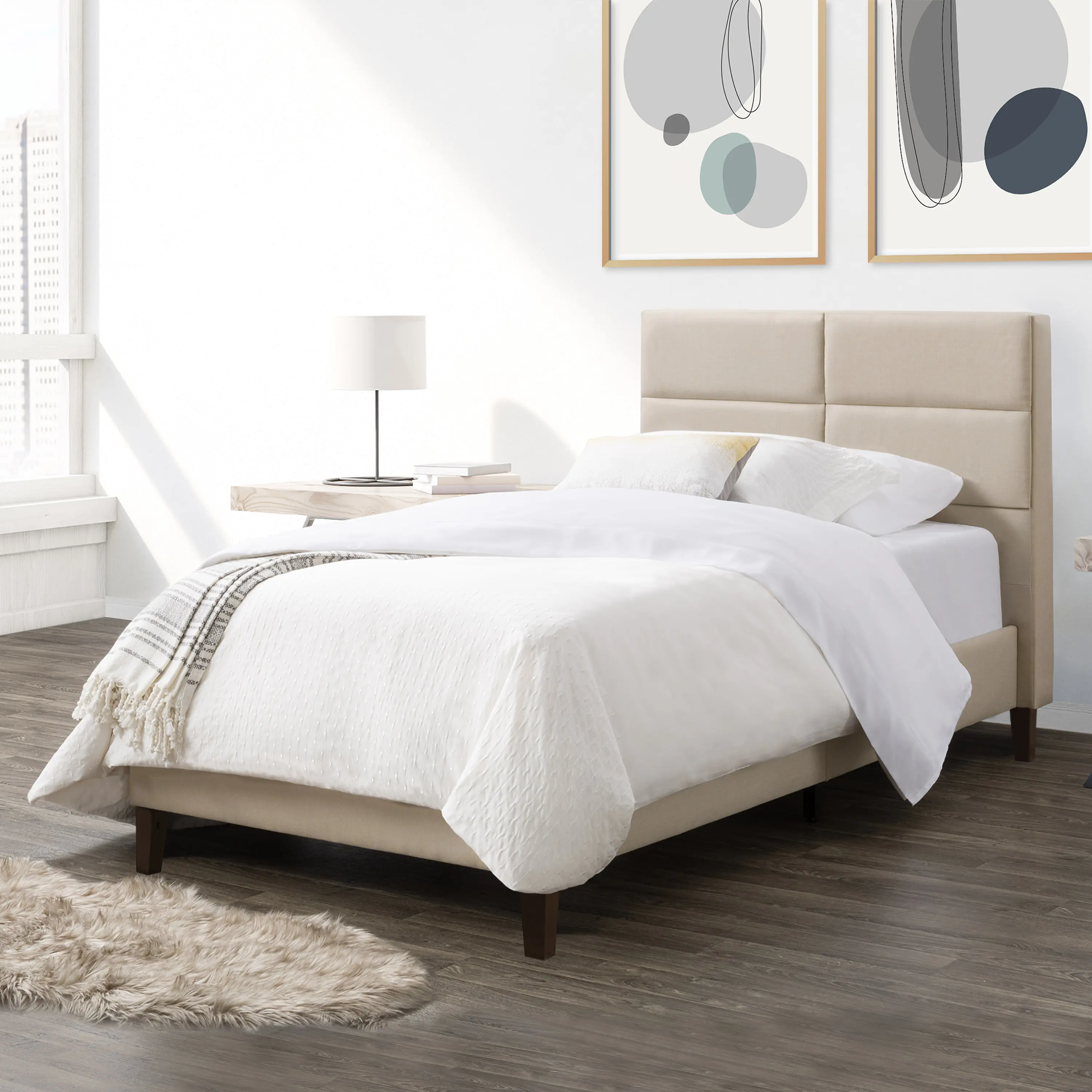 Bellevue Contemporary Twin Cream Upholstered Panel Bed-1