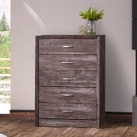 Newport Contemporary Brown Washed Oak Five Drawer Tall Dresser