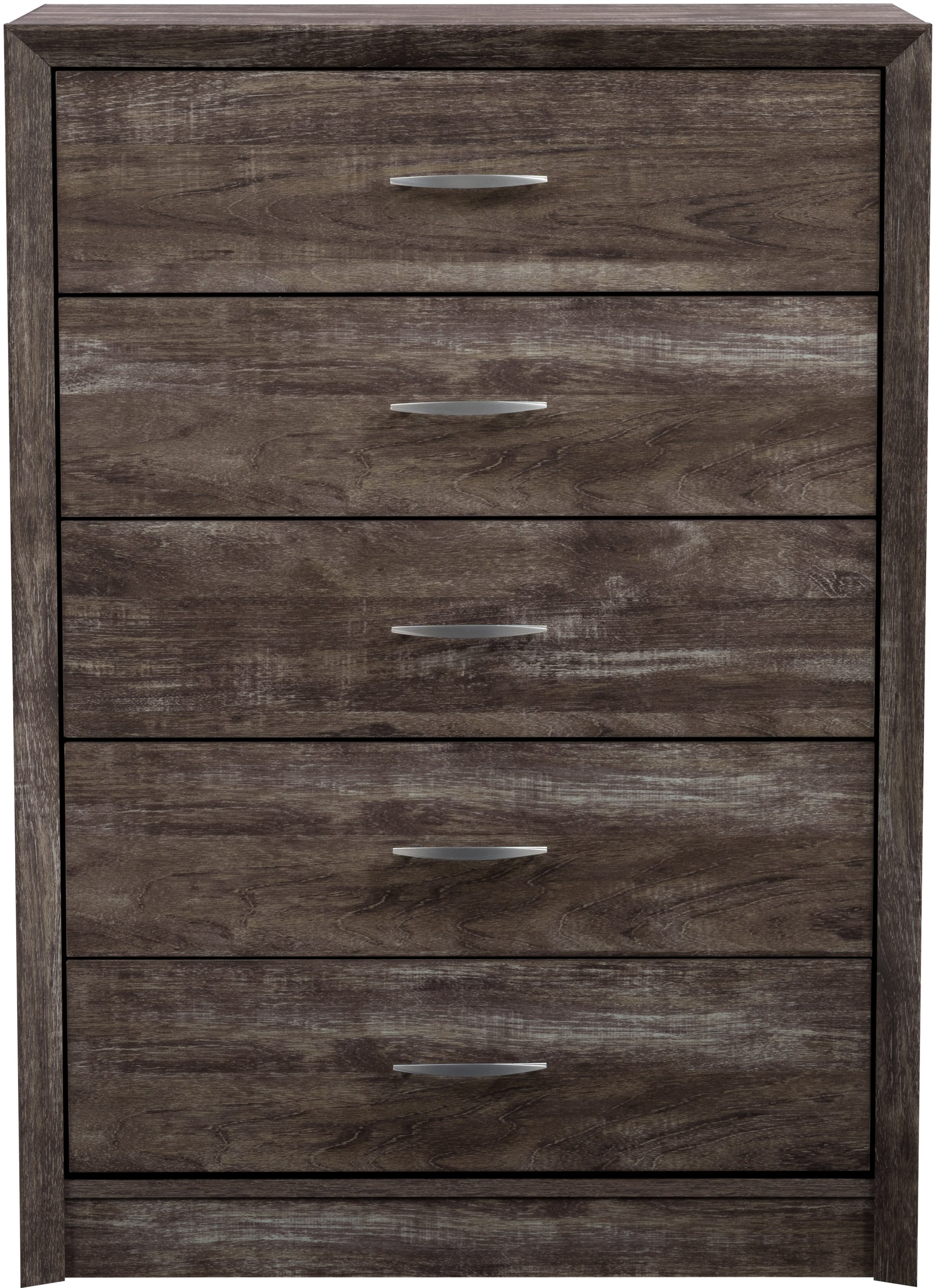 Newport Contemporary Brown Washed Oak Five Drawer Tall Dresser-2