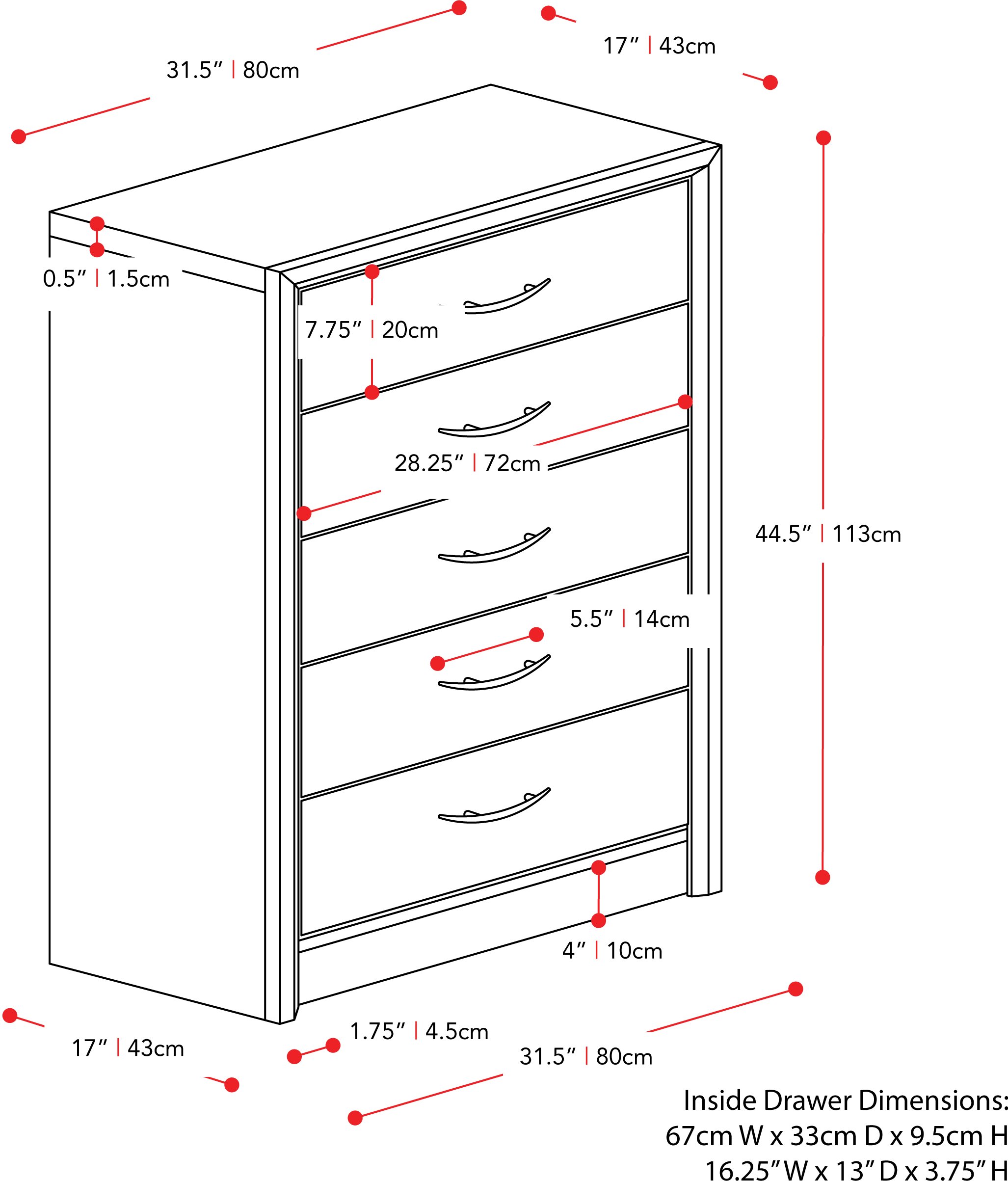 Newport Contemporary Brown Washed Oak Five Drawer Tall Dresser-8