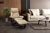 Ventura Scandinavian Taupe Leather Recliner with Ottoman