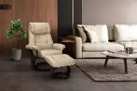 Ventura Scandinavian Taupe Leather Recliner with Ottoman