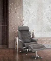 Berkeley Scandinavian Iron Gray Leather Recliner with Ottoman