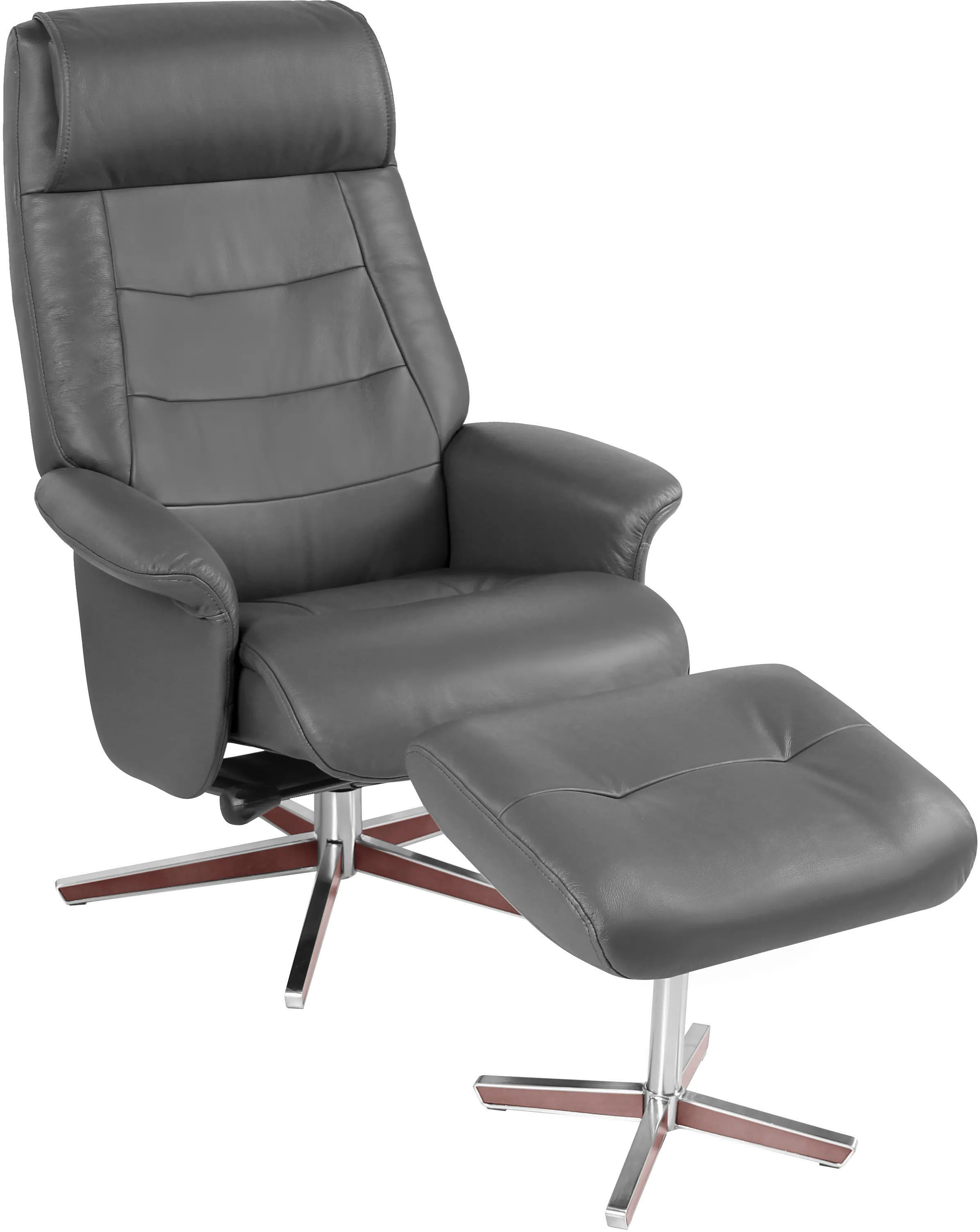 Berkeley Scandinavian Iron Gray Leather Recliner with Ottoman-2