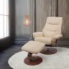 Genoa Scandinavian Cream Leather Recliner with Ottoman