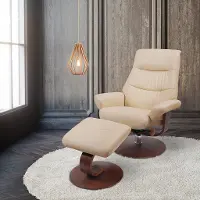 Genoa Scandinavian Cream Leather Recliner with Ottoman