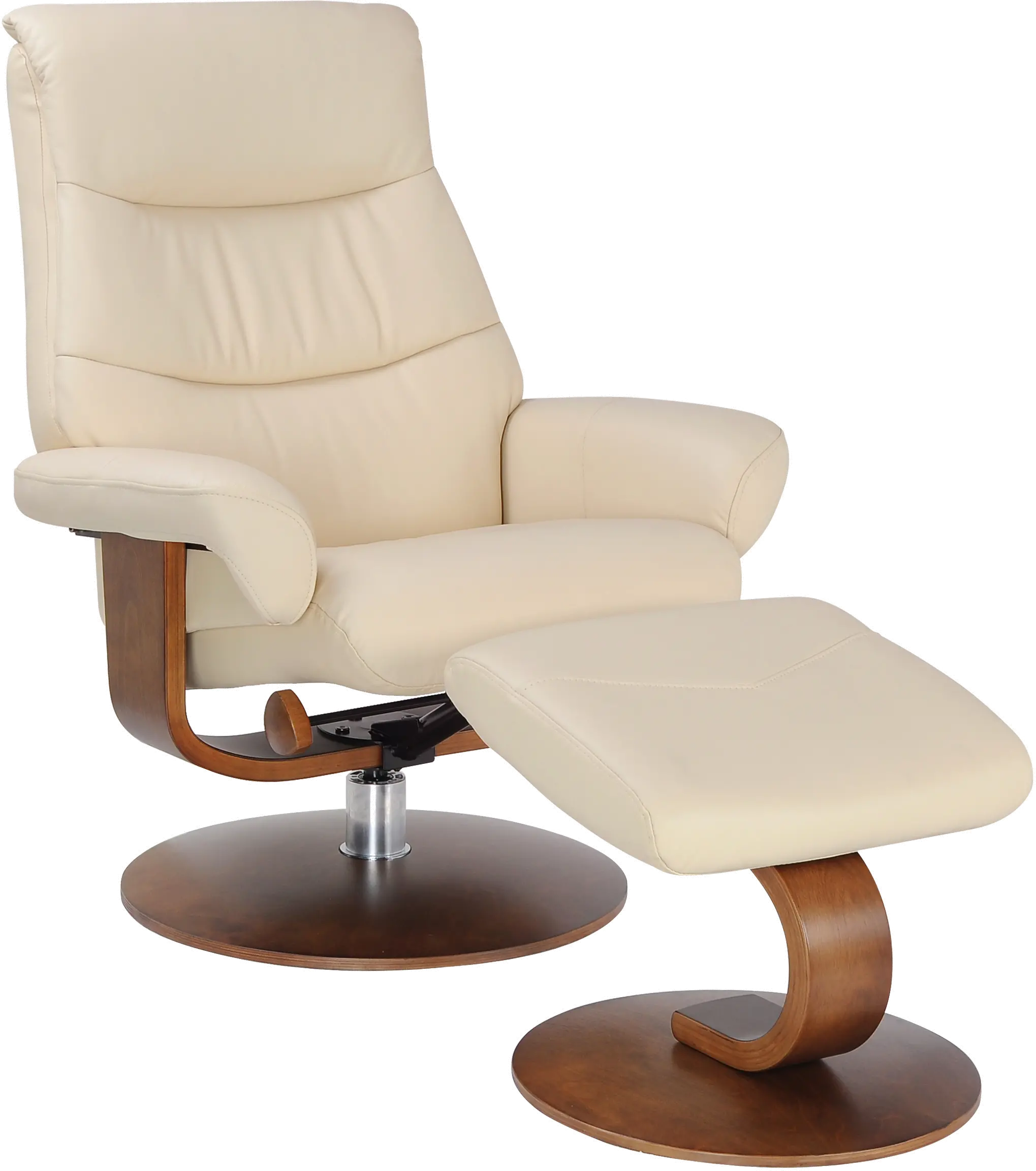 Genoa Scandinavian Cream Leather Recliner with Ottoman-2