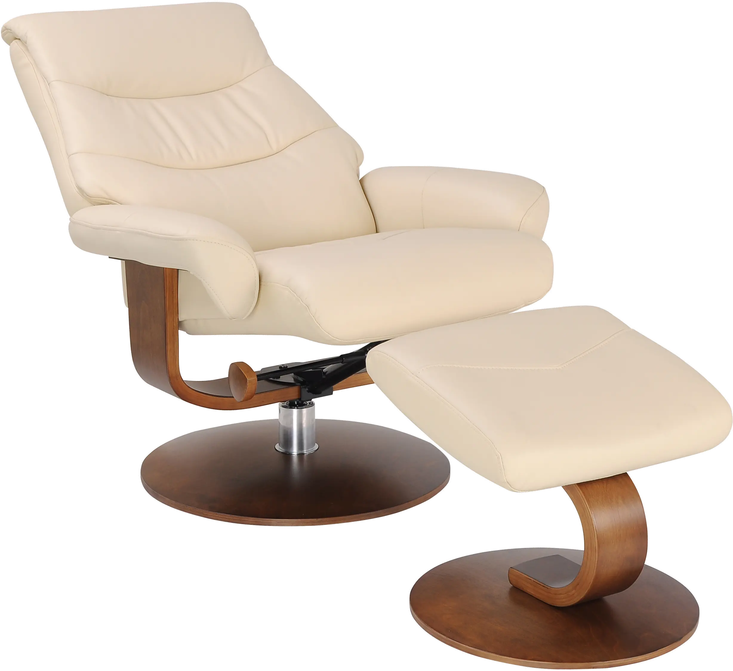 Genoa Scandinavian Cream Leather Recliner with Ottoman-3