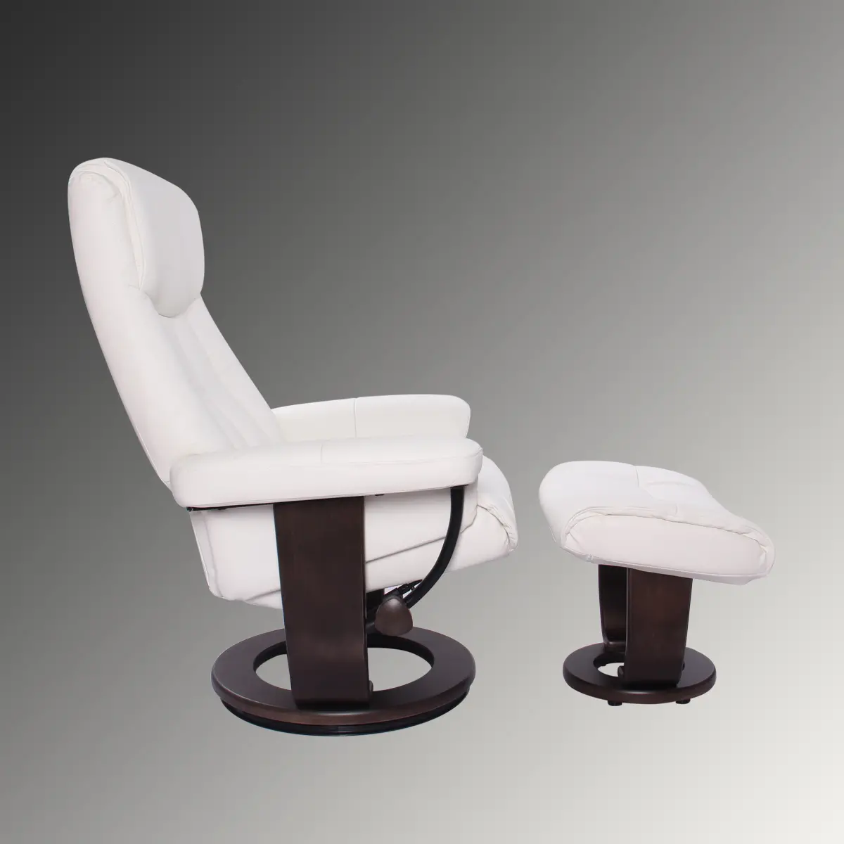 Cadence Scandinavian Snow White Leather Recliner with Ottoman-4