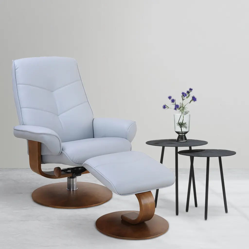 Auburn Scandinavian Sky Blue Polyester Recliner with Ottoman-1