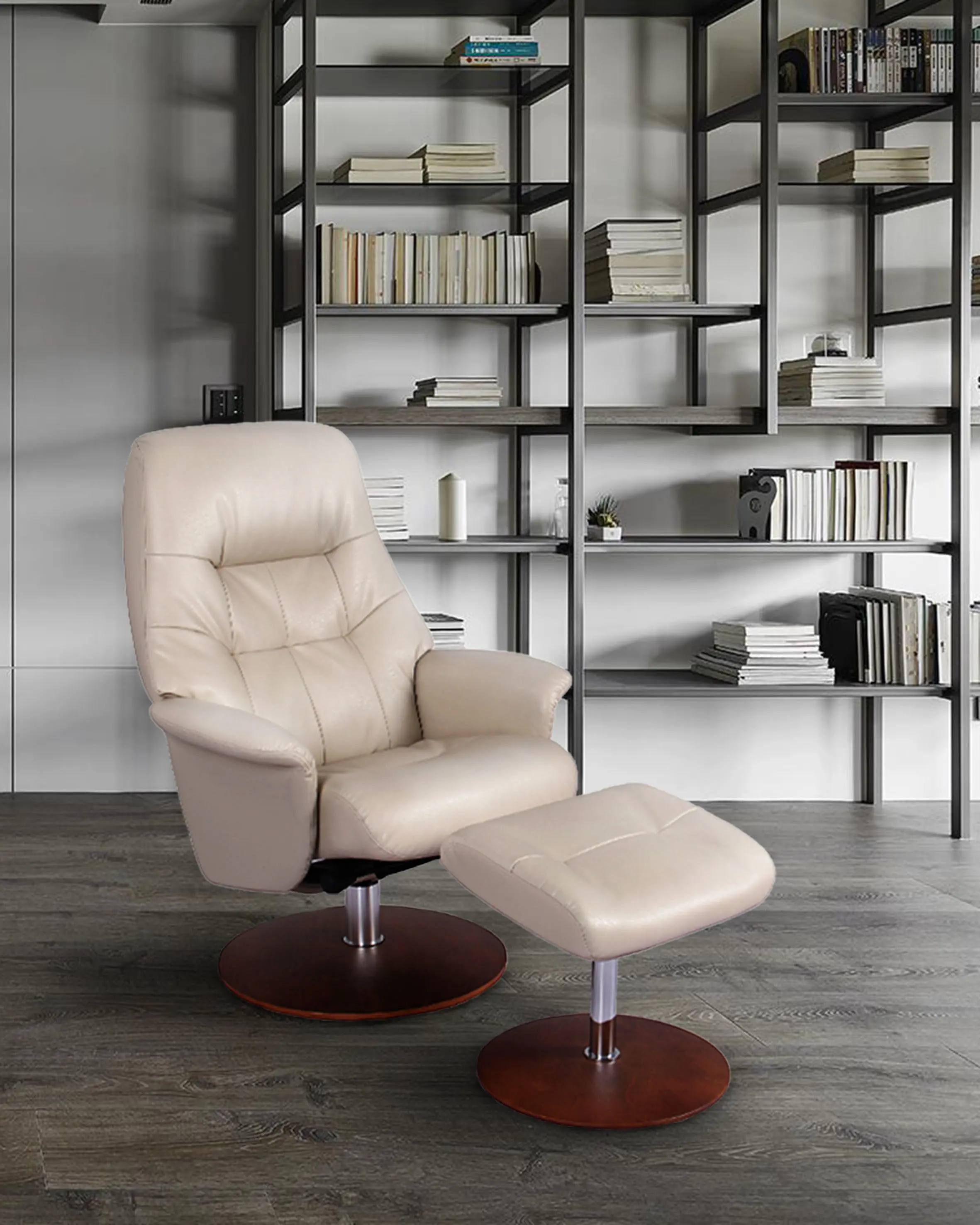 Carter Scandinavian Taupe Vinyl Recliner with Ottoman-1
