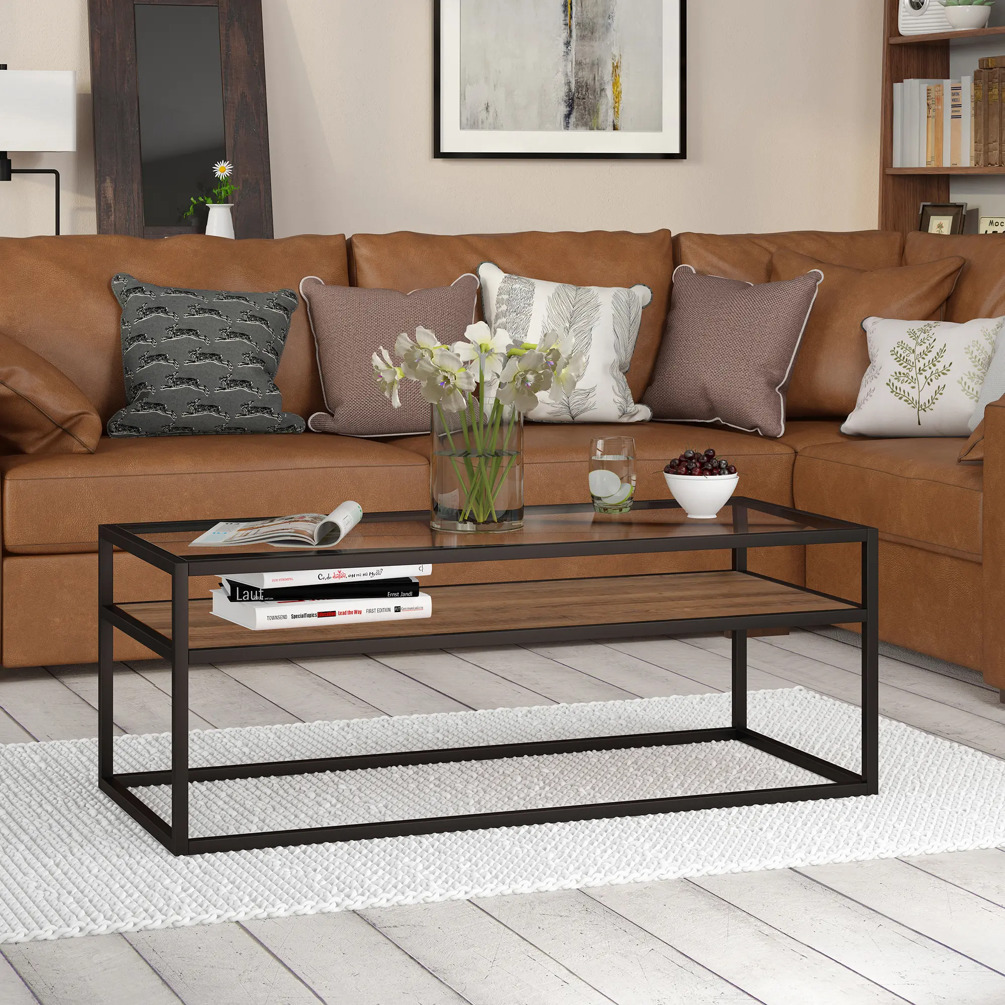 Addison Modern Black Bronze and Rustic Oak Coffee Table-1