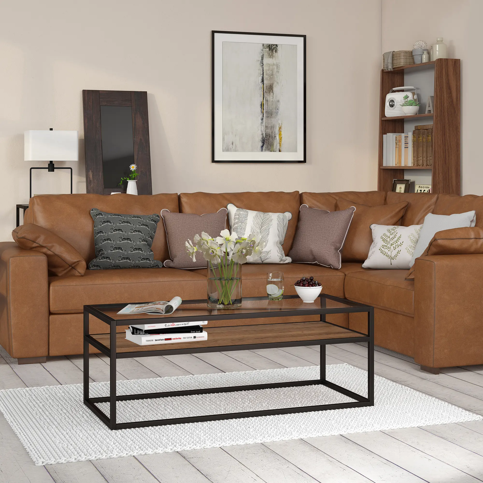 Addison Modern Black Bronze and Rustic Oak Coffee Table-2