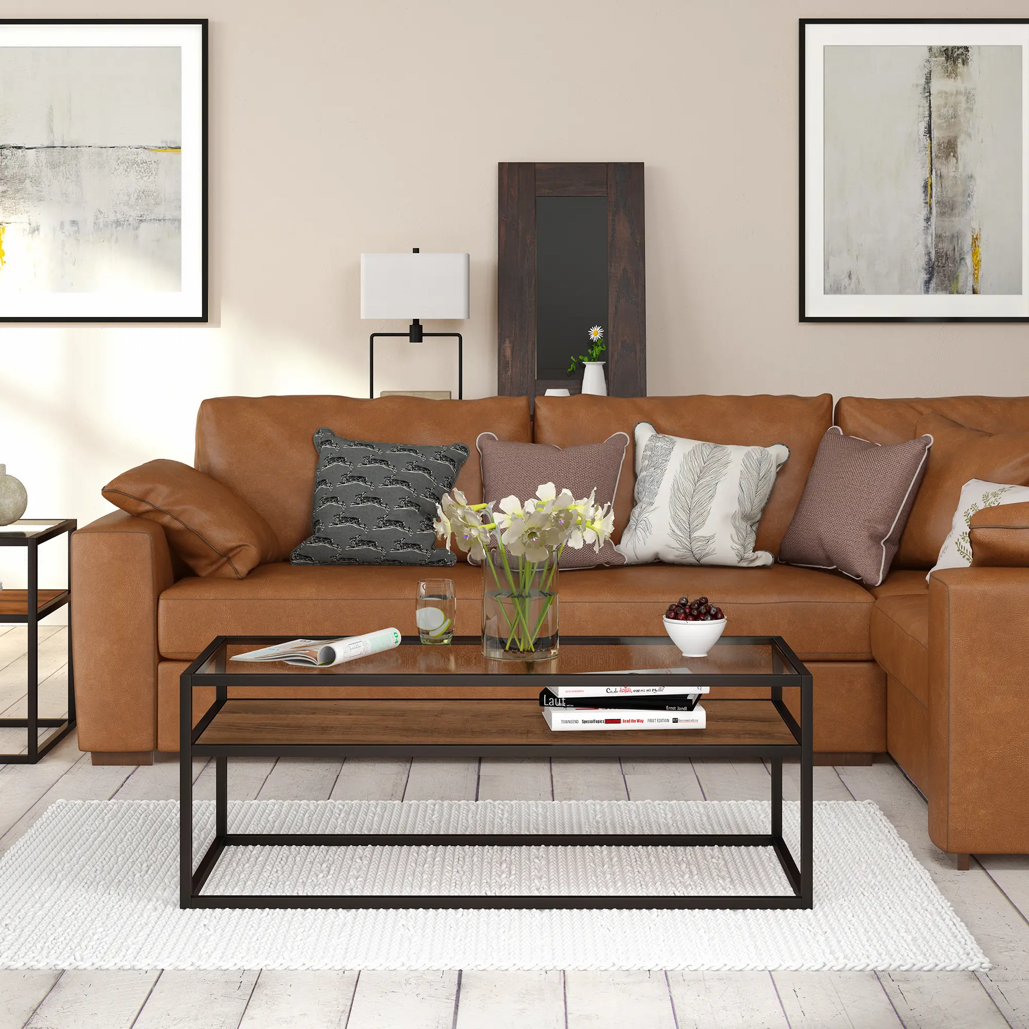 Addison Modern Black Bronze and Rustic Oak Coffee Table-3