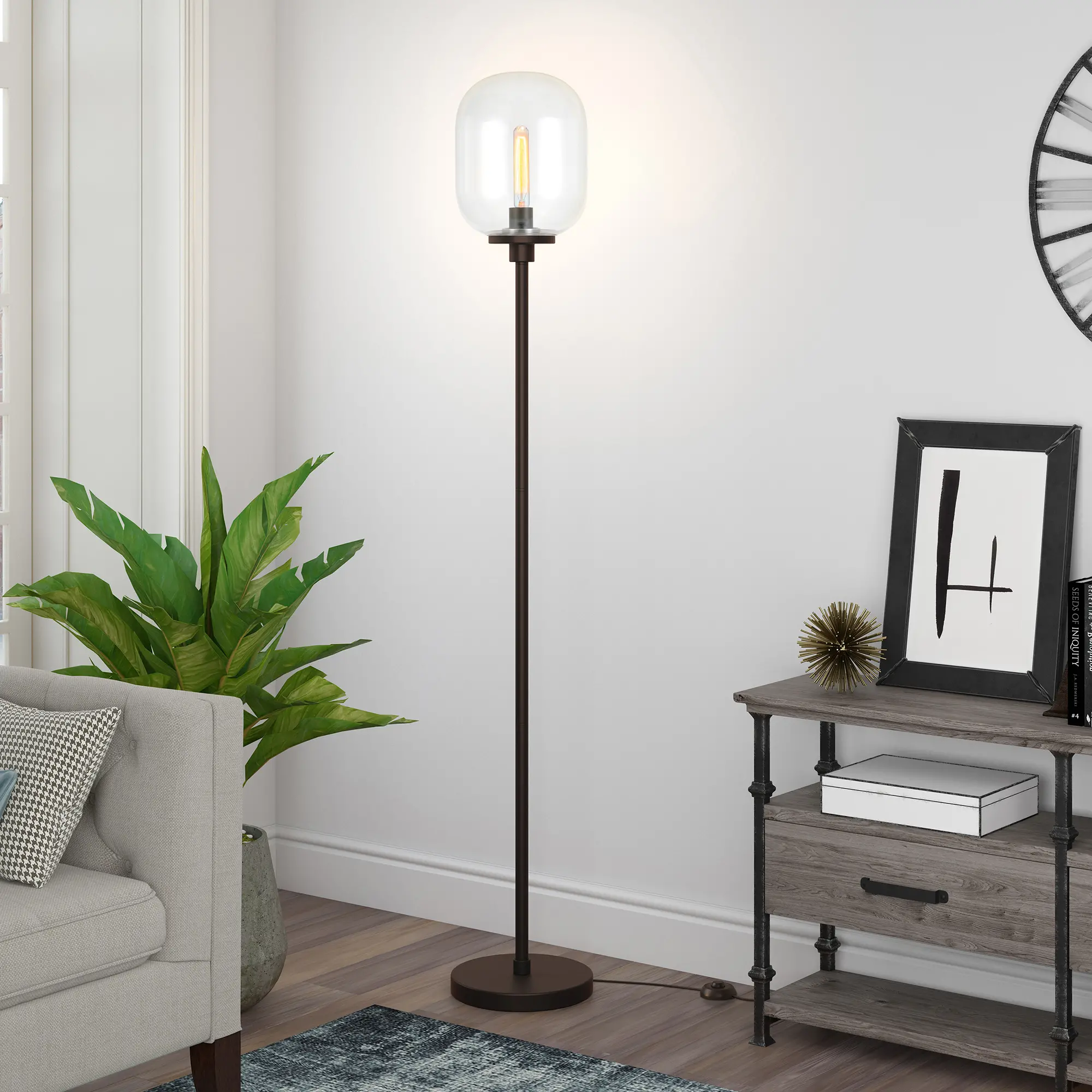 Agnolo Modern Blackened Bronze Floor Lamp with Clear Glass Shade-4