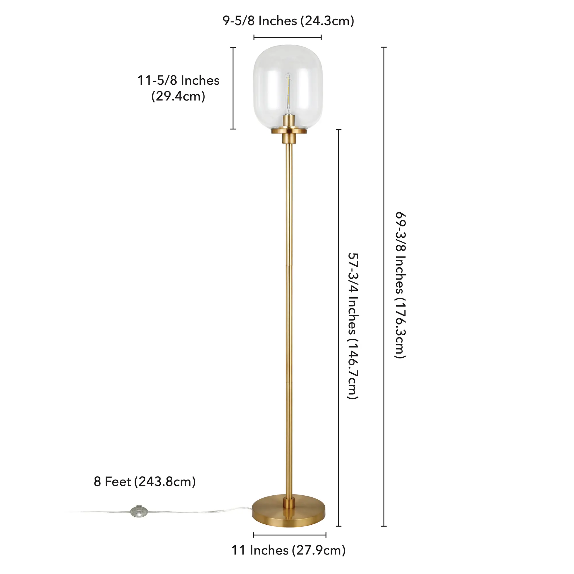 Agnolo Modern Brass Floor Lamp with Clear Glass Shade-5