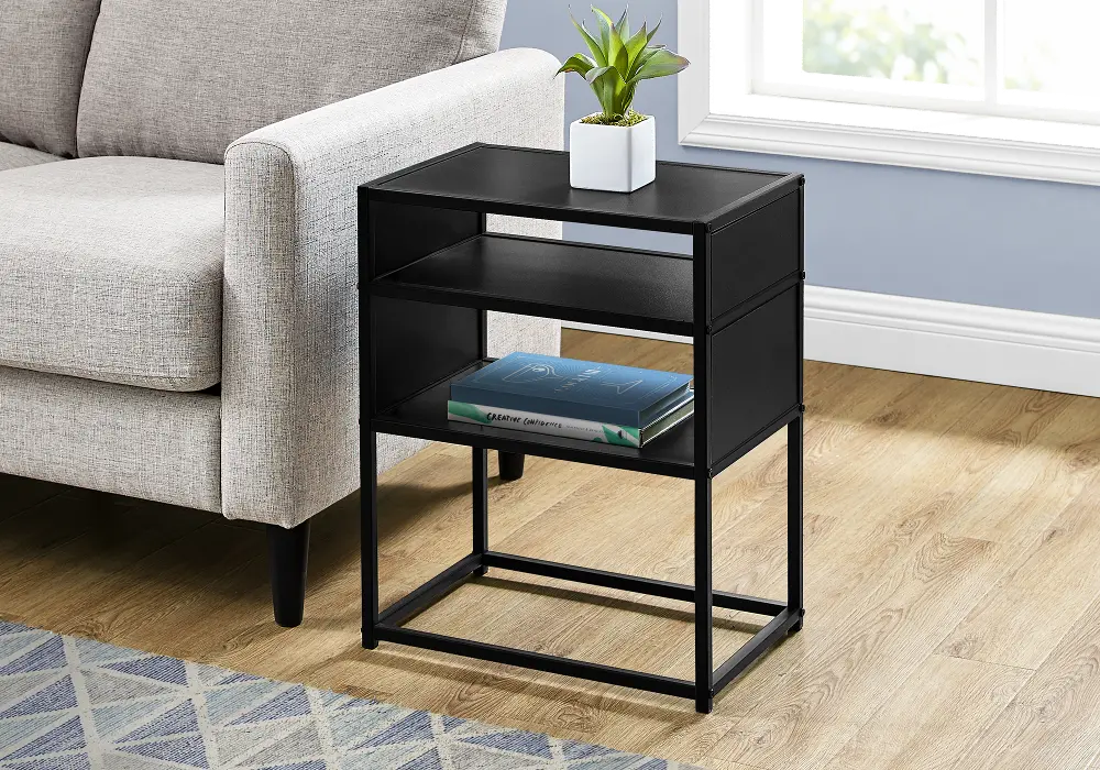 Industrial Black Two Shelf Accent Table-1