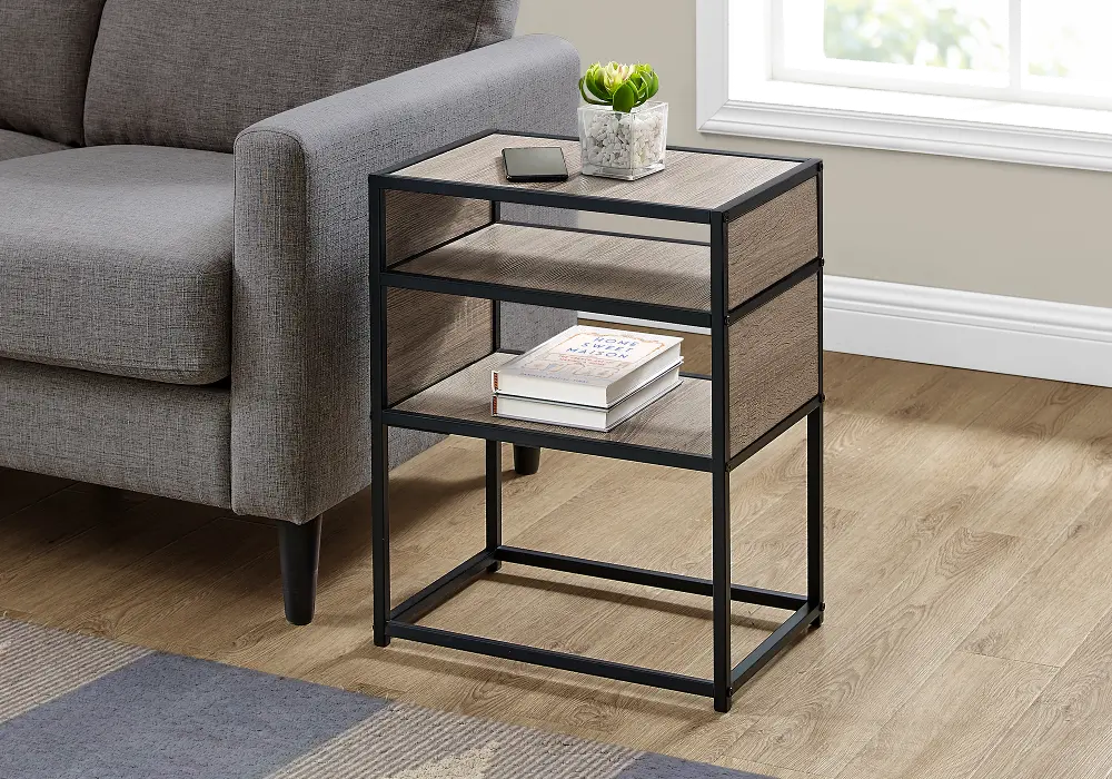 Industrial Taupe Two Shelf Accent Table-1