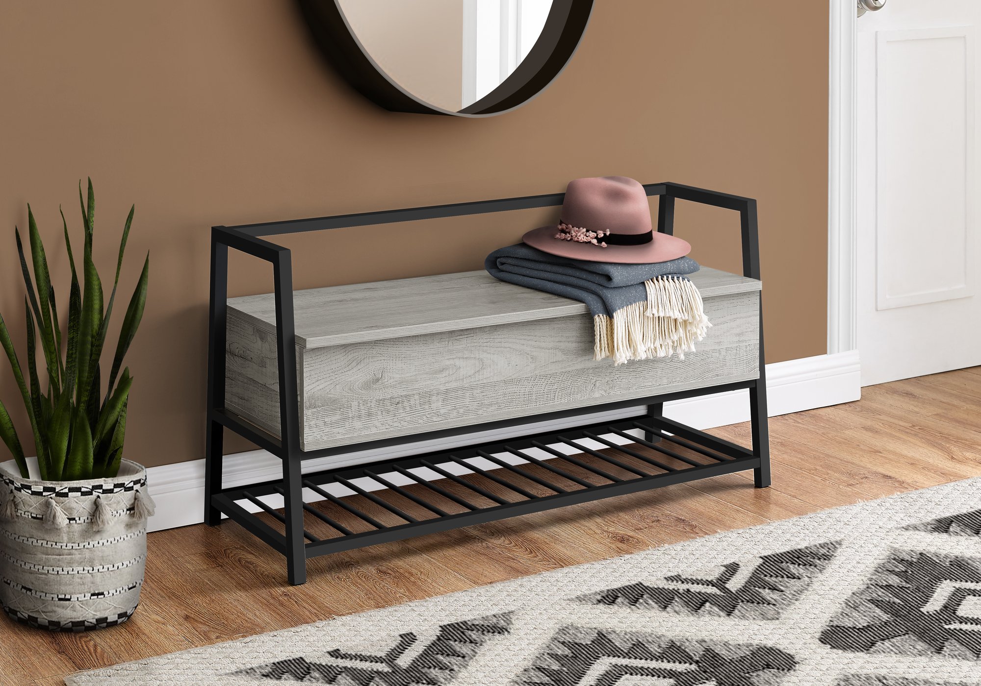 Industrial Grey Storage Bench-1