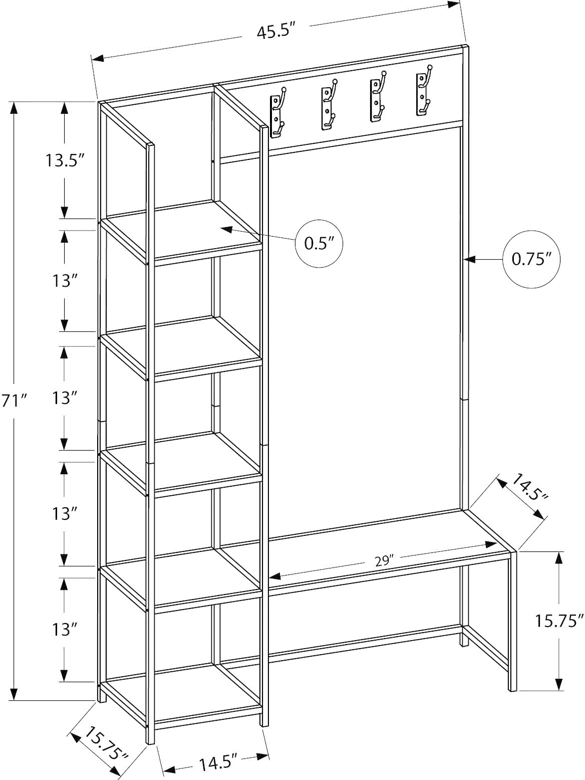 Leverage Industrial Black Hall Tree-5