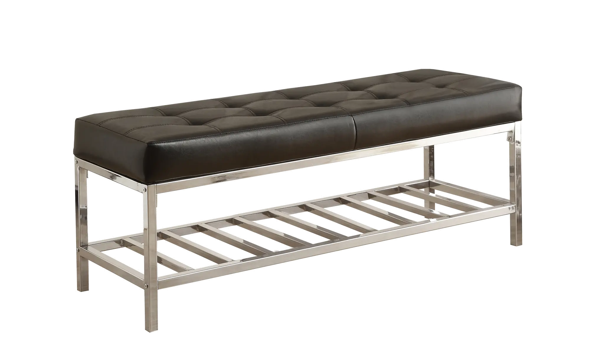 Modern Black Faux Leather Bench-2